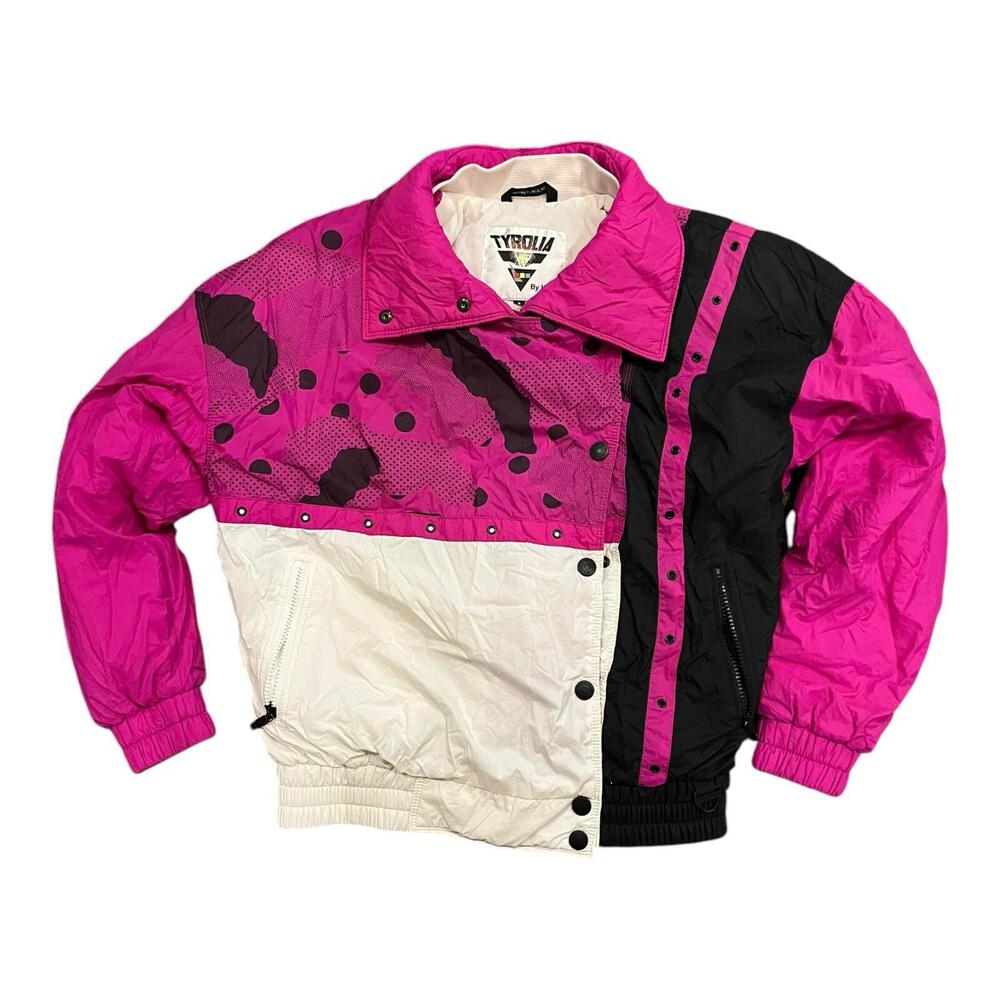 Vintage 80s 90s‎ Women’s Tyrolia Pink Color Block Ski Jacket Coat Size 6 Retro